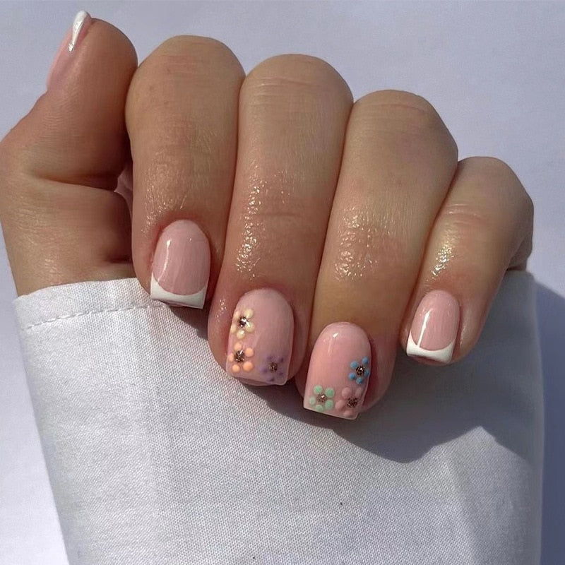 24pcs Simple Style Nail Art Colorful Lines Fake Nails In Shape Of Water Drop Press On False Nails With Glue DIY Nail Art Tips