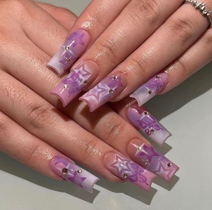 24pcs Simple Style Nail Art Colorful Lines Fake Nails In Shape Of Water Drop Press On False Nails With Glue DIY Nail Art Tips