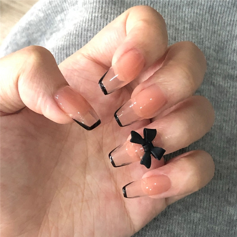 24pcs Simple Style Nail Art Colorful Lines Fake Nails In Shape Of Water Drop Press On False Nails With Glue DIY Nail Art Tips