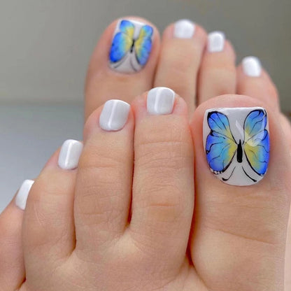24pcs Summer Press on Toe Nails Fake Nail Tips with Designs Matte Set Red Rhinestone Reusable False Stick-on Nails Art