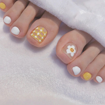 24pcs Summer Press on Toe Nails Fake Nail Tips with Designs Matte Set Red Rhinestone Reusable False Stick-on Nails Art
