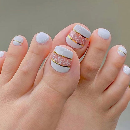 24pcs Summer Press on Toe Nails Fake Nail Tips with Designs Matte Set Red Rhinestone Reusable False Stick-on Nails Art
