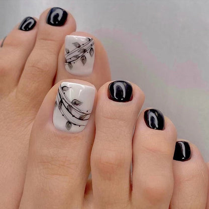 24pcs Summer Press on Toe Nails Fake Nail Tips with Designs Matte Set Red Rhinestone Reusable False Stick-on Nails Art