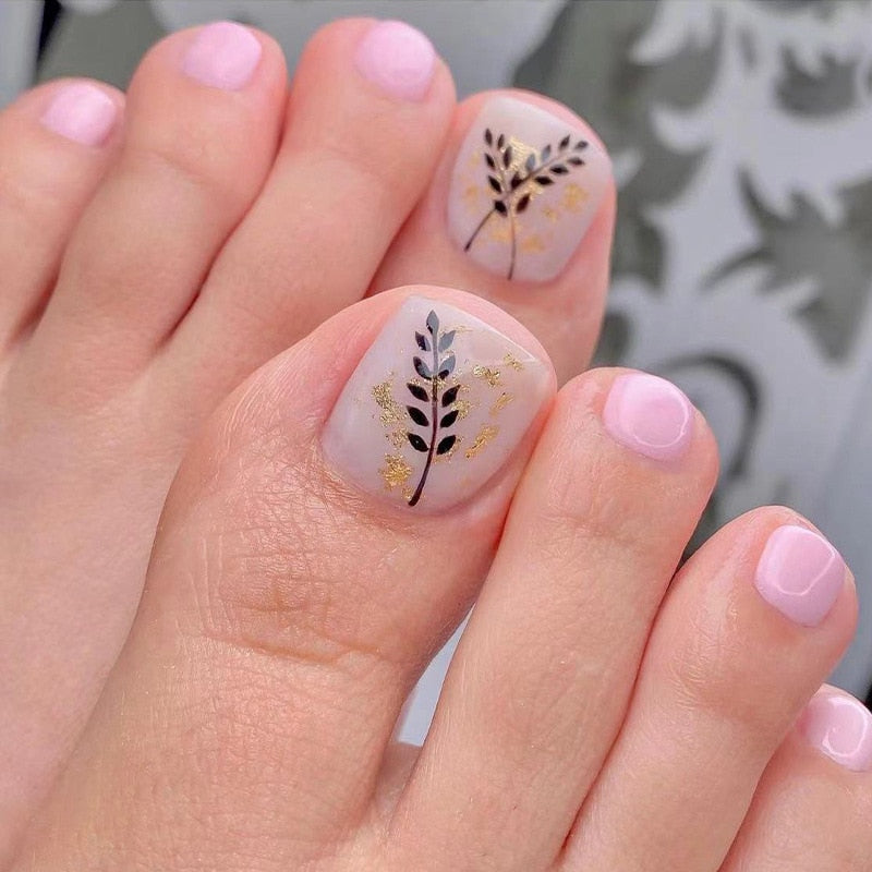 24pcs Summer Press on Toe Nails Fake Nail Tips with Designs Matte Set Red Rhinestone Reusable False Stick-on Nails Art