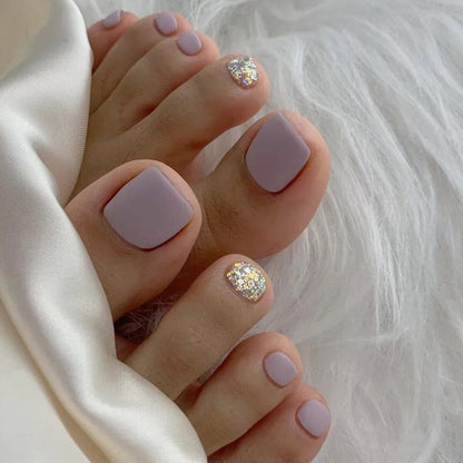 24pcs Summer Press on Toe Nails Fake Nail Tips with Designs Matte Set Red Rhinestone Reusable False Stick-on Nails Art