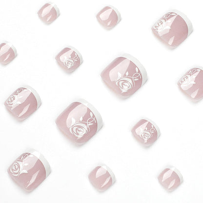 24pcs Summer Press on Toe Nails Fake Nail Tips with Designs Matte Set Red Rhinestone Reusable False Stick-on Nails Art