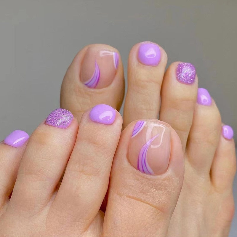 24pcs Summer Press on Toe Nails Fake Nail Tips with Designs Matte Set Red Rhinestone Reusable False Stick-on Nails Art