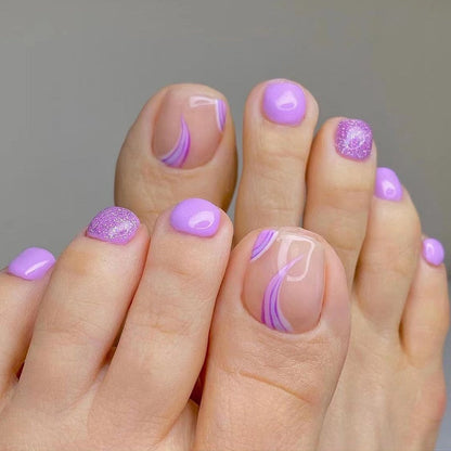 24pcs Summer Press on Toe Nails Fake Nail Tips with Designs Matte Set Red Rhinestone Reusable False Stick-on Nails Art