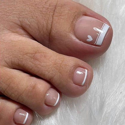 24pcs Summer Press on Toe Nails Fake Nail Tips with Designs Matte Set Red Rhinestone Reusable False Stick-on Nails Art