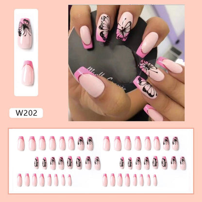24pcs Wearable Fake Nails Blue Smudged Medium Long Coffin Gold Foil False Nails Full Cover Nail Tips Set Press On Nails DIY Tool