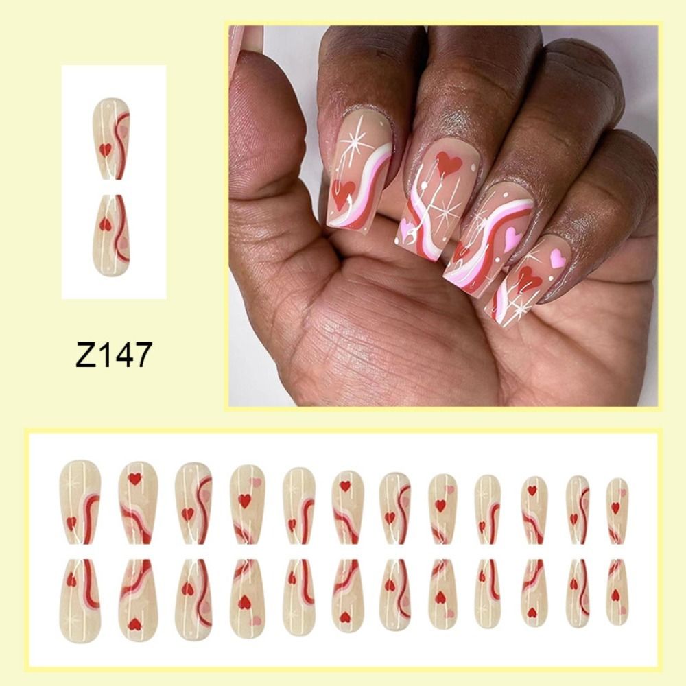 24pcs Wearable Fake Nails Blue Smudged Medium Long Coffin Gold Foil False Nails Full Cover Nail Tips Set Press On Nails DIY Tool