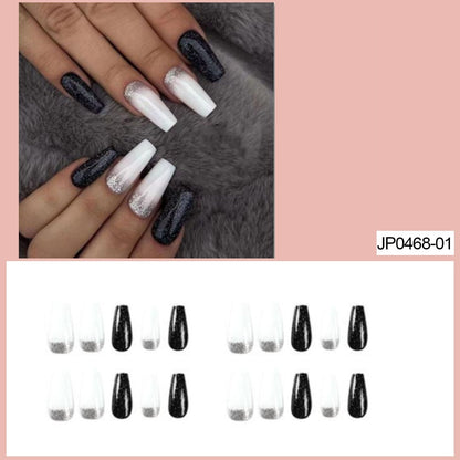 24pcs Wearable Fake Nails Blue Smudged Medium Long Coffin Gold Foil False Nails Full Cover Nail Tips Set Press On Nails DIY Tool