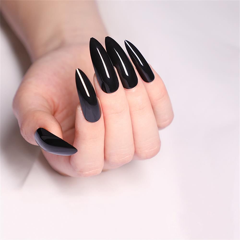 24pcs Wearable Fake Nails Blue Smudged Medium Long Coffin Gold Foil False Nails Full Cover Nail Tips Set Press On Nails DIY Tool