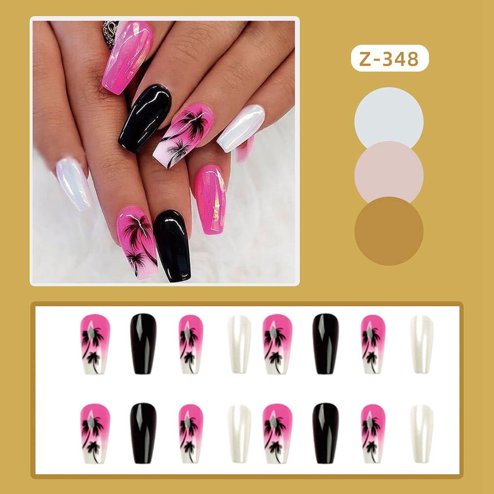 24pcs Wearable Fake Nails Blue Smudged Medium Long Coffin Gold Foil False Nails Full Cover Nail Tips Set Press On Nails DIY Tool