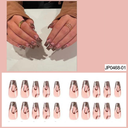 24pcs Wearable Fake Nails Blue Smudged Medium Long Coffin Gold Foil False Nails Full Cover Nail Tips Set Press On Nails DIY Tool