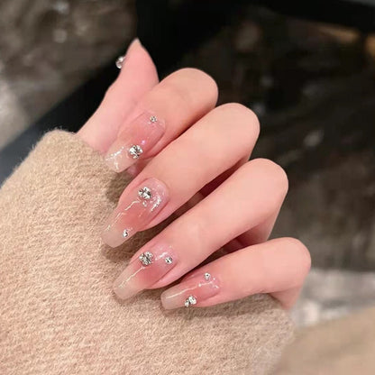 24pcs Wearable Pink Press On Fake Nails Tips With Glue false nails design Butterfly Lovely Girl false nails With Wearing Tools