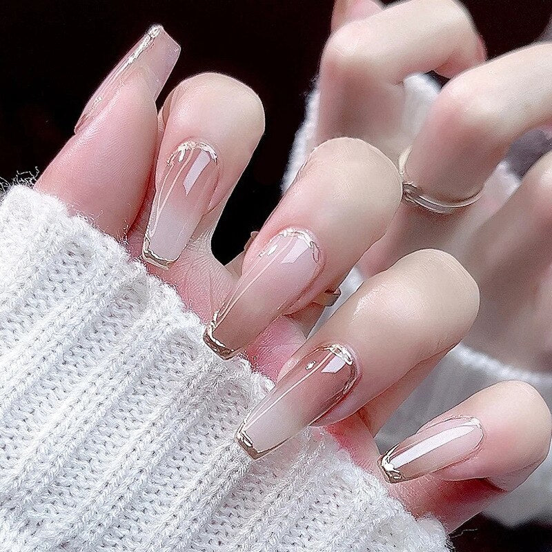 24pcs Wearable Pink Press On Fake Nails Tips With Glue false nails design Butterfly Lovely Girl false nails With Wearing Tools