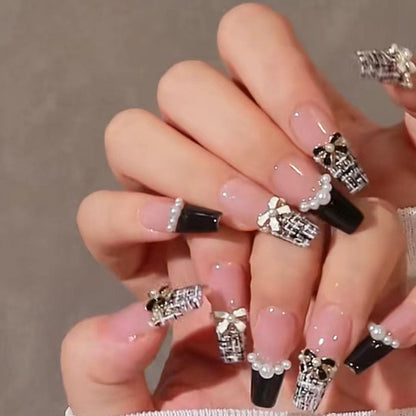 24pcs Wearable Pink Press On Fake Nails Tips With Glue false nails design Butterfly Lovely Girl false nails With Wearing Tools