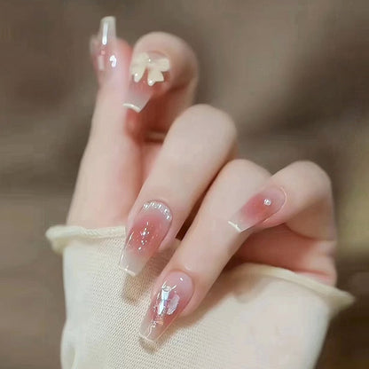 24pcs Wearable Pink Press On Fake Nails Tips With Glue false nails design Butterfly Lovely Girl false nails With Wearing Tools