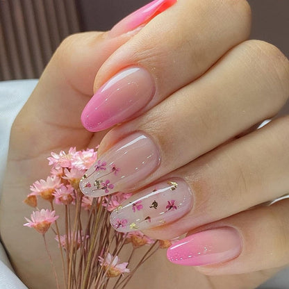 24pcs Wearable Short Round Head Sparkling French fake nails with glue Full Cover Almond Press On False Nails with Waves Stripes