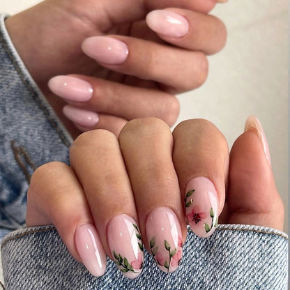 24pcs Wearable Short Round Head Sparkling French fake nails with glue Full Cover Almond Press On False Nails with Waves Stripes