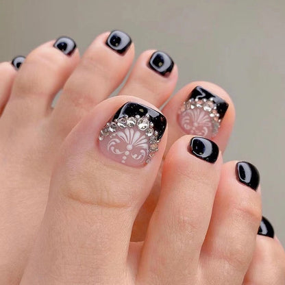 24pcs Wine Red Grid Seamless Removable Fake Toe Nails Reusable Acrylic Press On Nail Tips Full Cover Waterproof False Toenails
