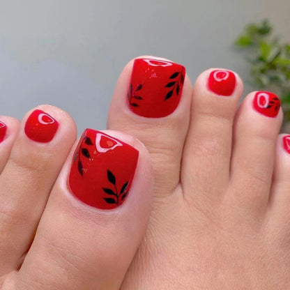 24pcs Wine Red Grid Seamless Removable Fake Toe Nails Reusable Acrylic Press On Nail Tips Full Cover Waterproof False Toenails