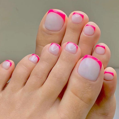 24pcs Wine Red Grid Seamless Removable Fake Toe Nails Reusable Acrylic Press On Nail Tips Full Cover Waterproof False Toenails