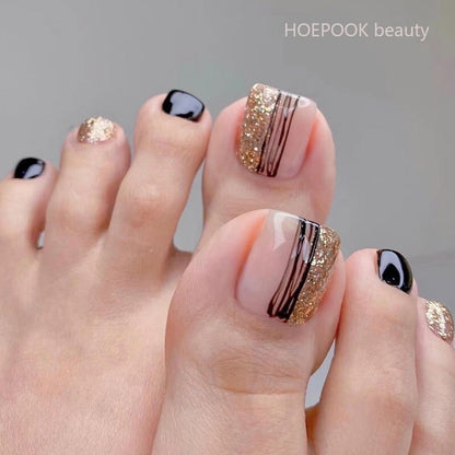 24pcs Wine Red Grid Seamless Removable Fake Toe Nails Reusable Acrylic Press On Nail Tips Full Cover Waterproof False Toenails