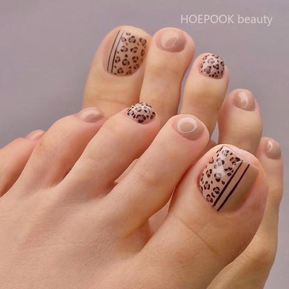 24pcs Wine Red Grid Seamless Removable Fake Toe Nails Reusable Acrylic Press On Nail Tips Full Cover Waterproof False Toenails