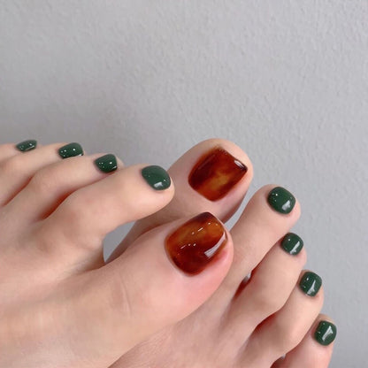 24pcs Wine Red Grid Seamless Removable Fake Toe Nails Reusable Acrylic Press On Nail Tips Full Cover Waterproof False Toenails
