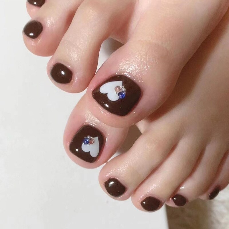 24pcs Wine Red Grid Seamless Removable Fake Toe Nails Reusable Acrylic Press On Nail Tips Full Cover Waterproof False Toenails