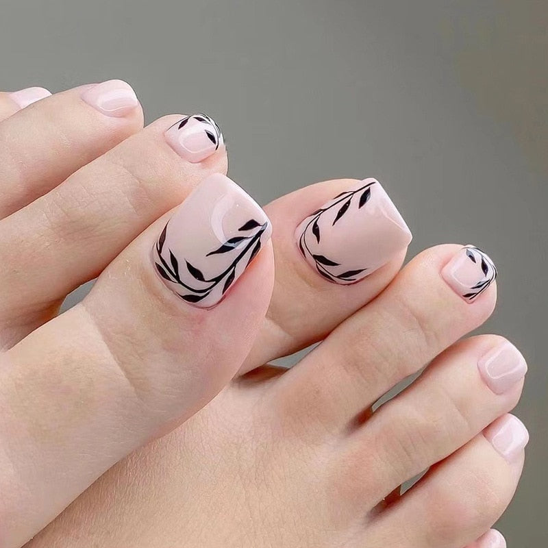 24pcs Wine Red Grid Seamless Removable Fake Toe Nails Reusable Acrylic Press On Nail Tips Full Cover Waterproof False Toenails