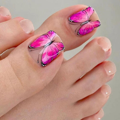 24pcs Wine Red Grid Seamless Removable Fake Toe Nails Reusable Acrylic Press On Nail Tips Full Cover Waterproof False Toenails