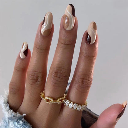 24pcs/box Fake French y2k Nails Press On Long Stiletto Almond Shape Wearable False Nails With Stars Designs Full Cover Nail Tips