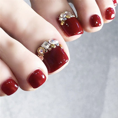 24pcs/box Fake Toenails With Designs Artificial Press On Nail Tips Full Cover Over Head False Nails With Glue Nail Art For Girls