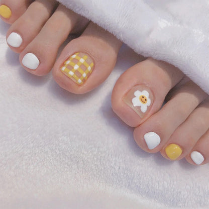 24pcs/box Fake Toenails With Designs Artificial Press On Nail Tips Full Cover Over Head False Nails With Glue Nail Art For Girls