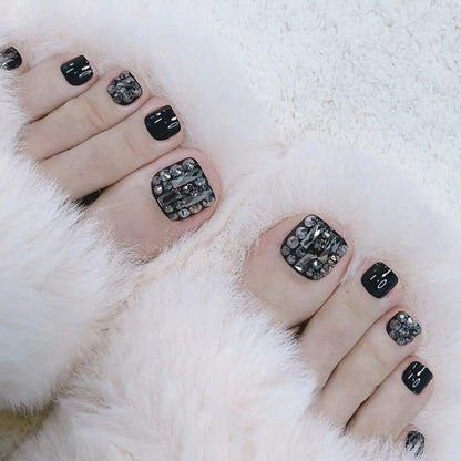 24pcs/box Fake Toenails With Designs Artificial Press On Nail Tips Full Cover Over Head False Nails With Glue Nail Art For Girls
