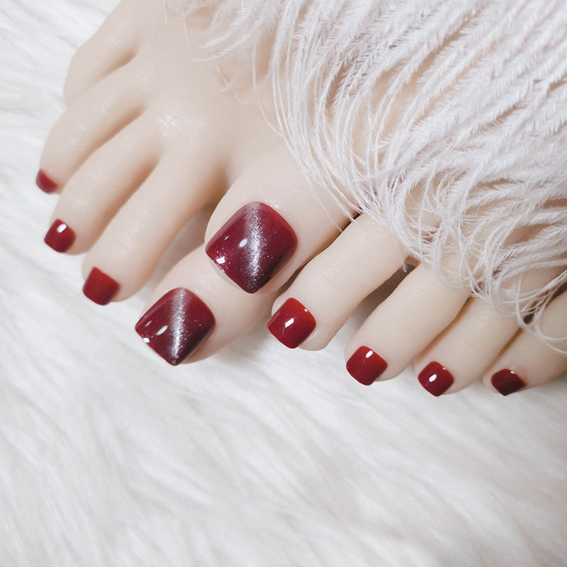 24pcs/box Fake Toenails With Designs Artificial Press On Nail Tips Full Cover Over Head False Nails With Glue Nail Art For Girls