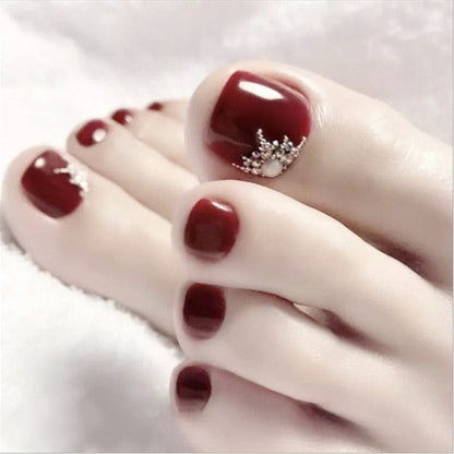 24pcs/box Fake Toenails With Designs Artificial Press On Nail Tips Full Cover Over Head False Nails With Glue Nail Art For Girls