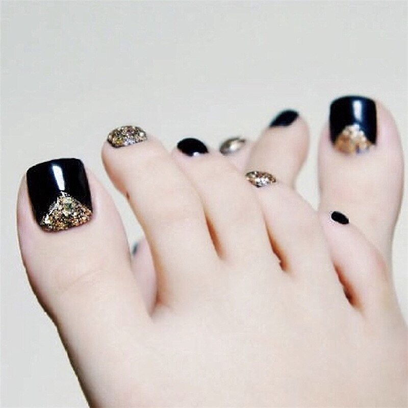 24pcs/box Fake Toenails With Designs Artificial Press On Nail Tips Full Cover Over Head False Nails With Glue Nail Art For Girls