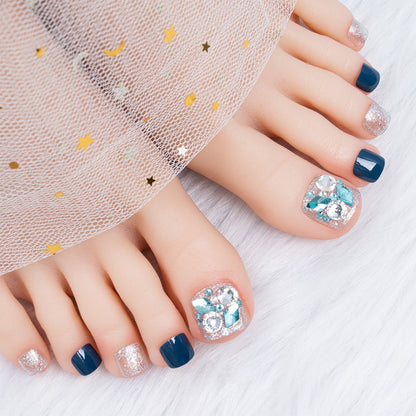 24pcs/box Fake Toenails With Designs Artificial Press On Nail Tips Full Cover Over Head False Nails With Glue Nail Art For Girls