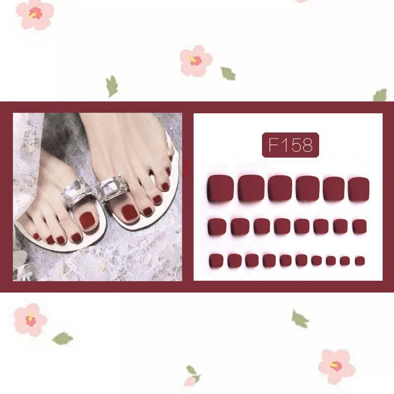 24pcs/box Fake Toenails With Designs Artificial Press On Nail Tips Full Cover Over Head False Nails With Glue Nail Art For Girls