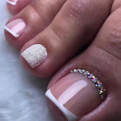 24pcs/box Fake Toenails With Designs Artificial Press On Nail Tips Full Cover Over Head False Nails With Glue Nail Art For Girls