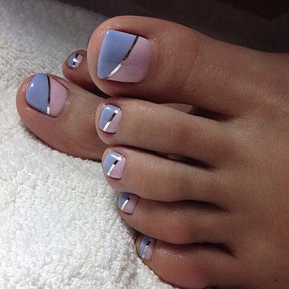 24pcs/box Fake Toenails With Designs Artificial Press On Nail Tips Full Cover Over Head False Nails With Glue Nail Art For Girls