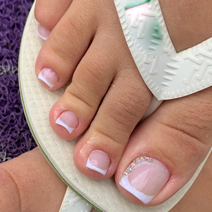 24pcs/box Fake Toenails With Designs Artificial Press On Nail Tips Full Cover Over Head False Nails With Glue Nail Art For Girls