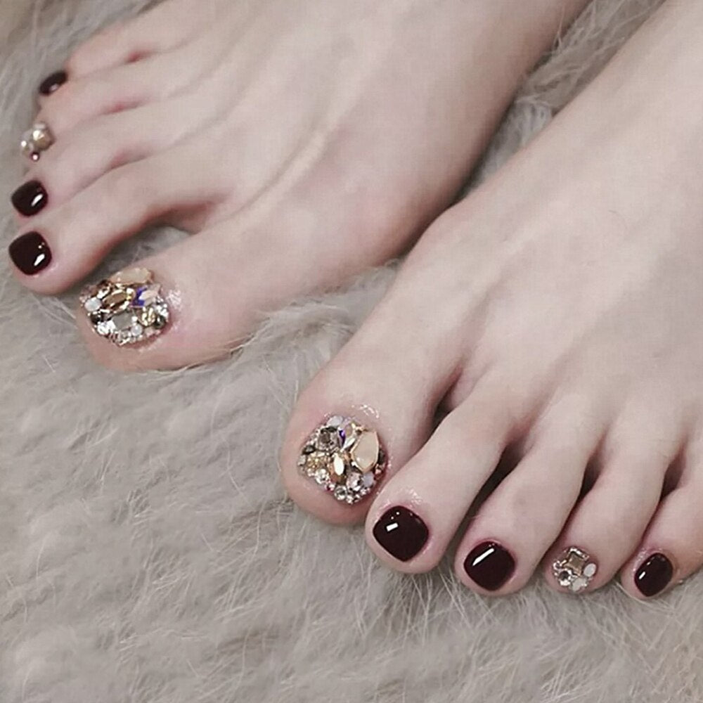 24pcs/box Fake Toenails With Designs Artificial Press On Nail Tips Full Cover Over Head False Nails With Glue Nail Art For Girls