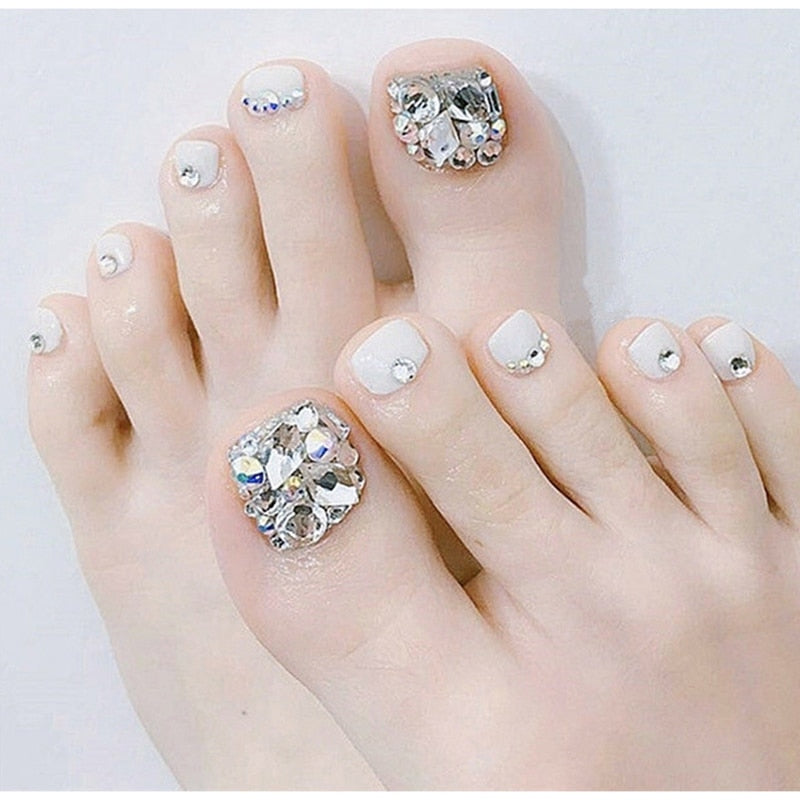 24pcs/box Fake Toenails With Designs Artificial Press On Nail Tips Full Cover Over Head False Nails With Glue Nail Art For Girls