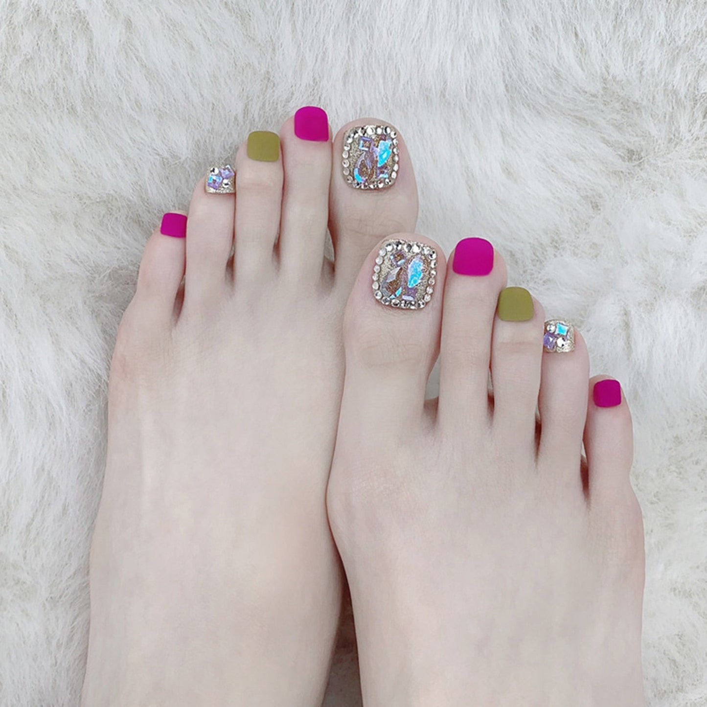24pcs/box Fake Toenails With Designs Artificial Press On Nail Tips Full Cover Over Head False Nails With Glue Nail Art For Girls