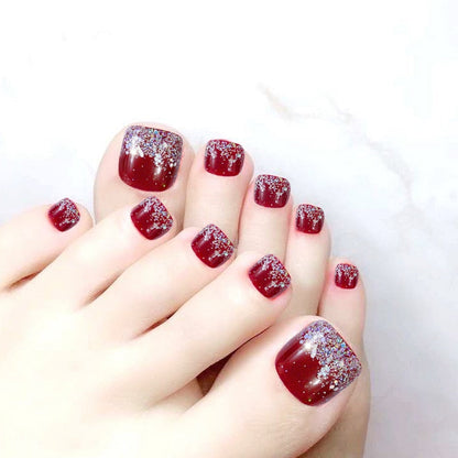24pcs/box Fake Toenails With Designs Artificial Press On Nail Tips Full Cover Over Head False Nails With Glue Nail Art For Girls